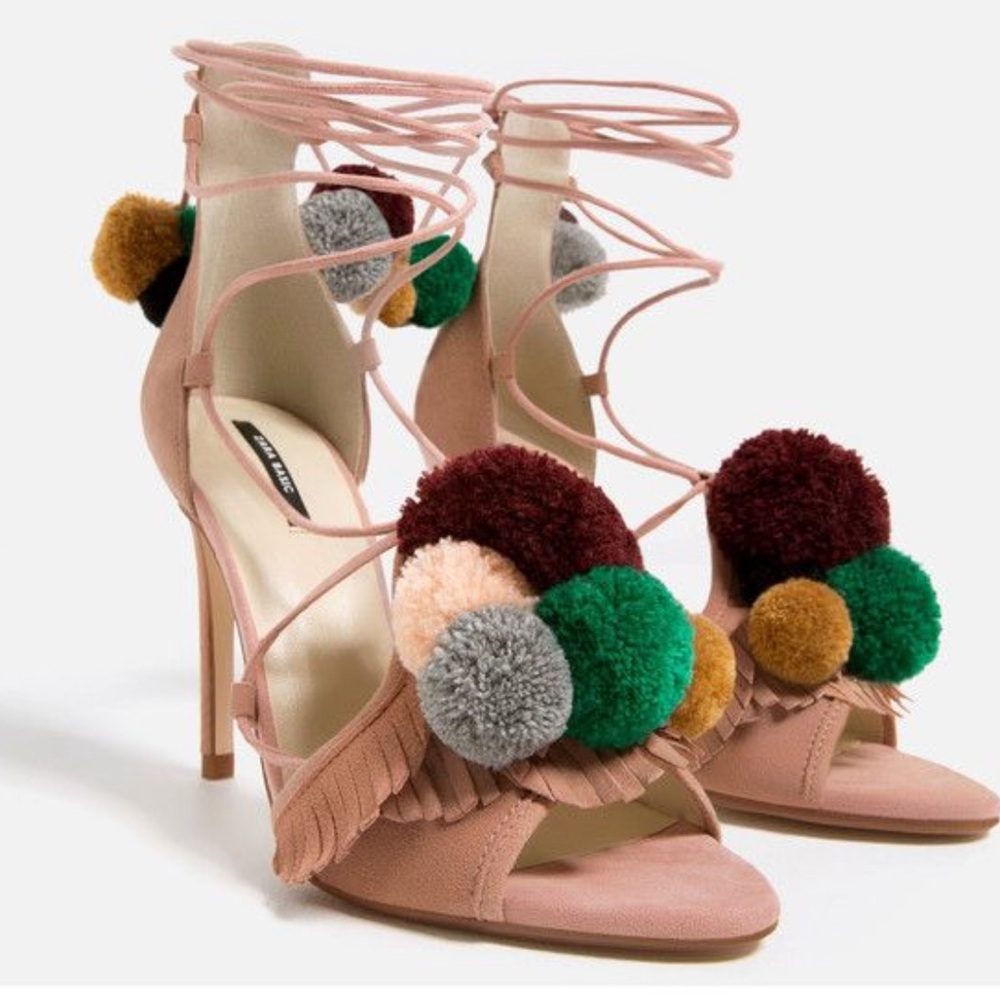 Zara plush Pom Pom heels